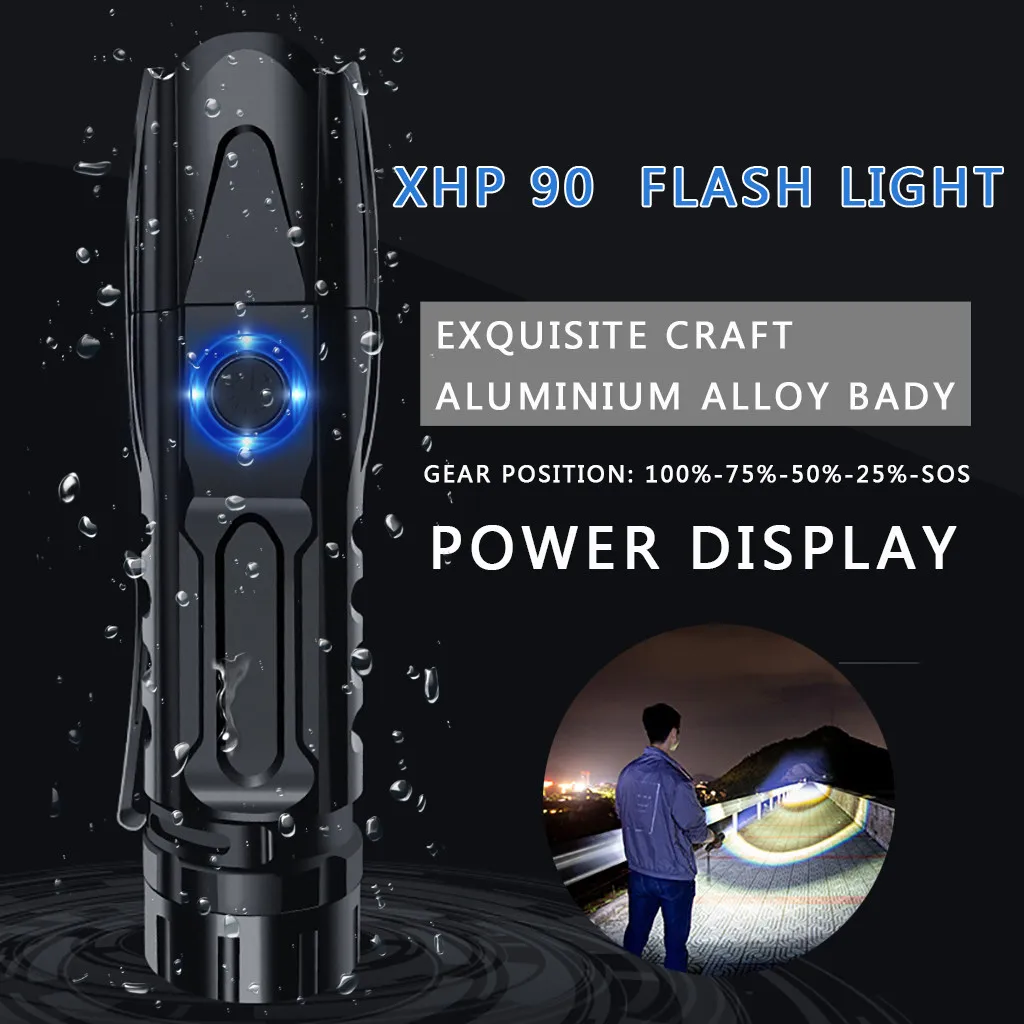 Светодиодный фонарик XHP90 масштабируемый USB перезаряжаемый 26650 светодиодный 5