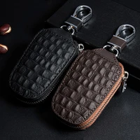 auto accessories crocodile pattern key case zipper men and women business first layer cowhide key bag buckle accessories