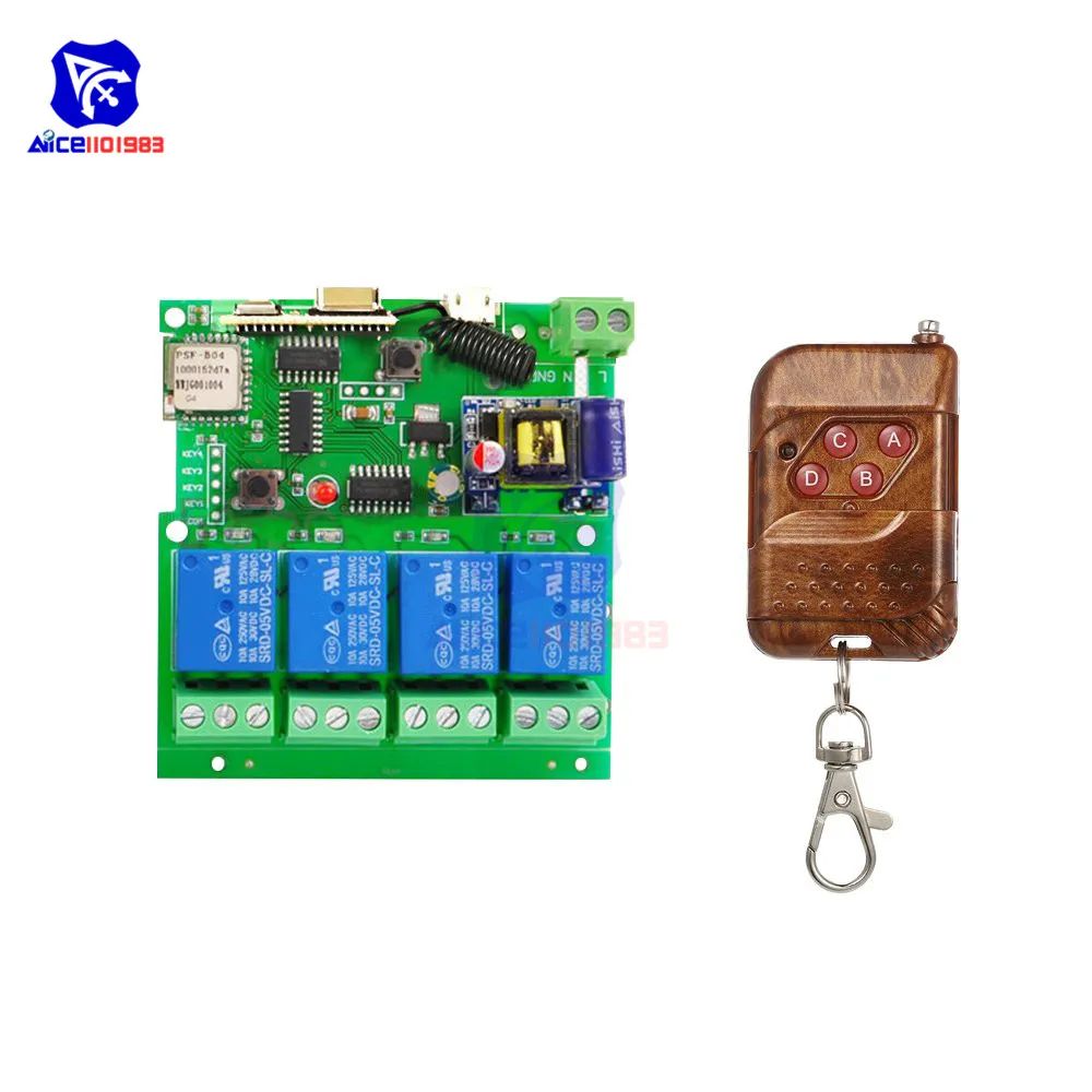 220V Diymore Sonoff WiFi переключатель 433 МГц 4CH AC 85-220 В/DC 5 В WiFi переключатель таймер релейный модуль с 433 МГц пульт дистанционного управления для умного дома - Цвет: 220V