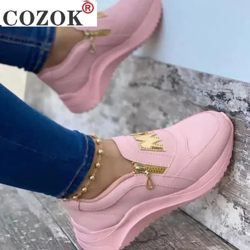 

2021 Spring Black Wedges Sneakers Platform Women Shoes Thick Bottom Fashion Zipper Non-slip Casual Korean Women's Vulcanized