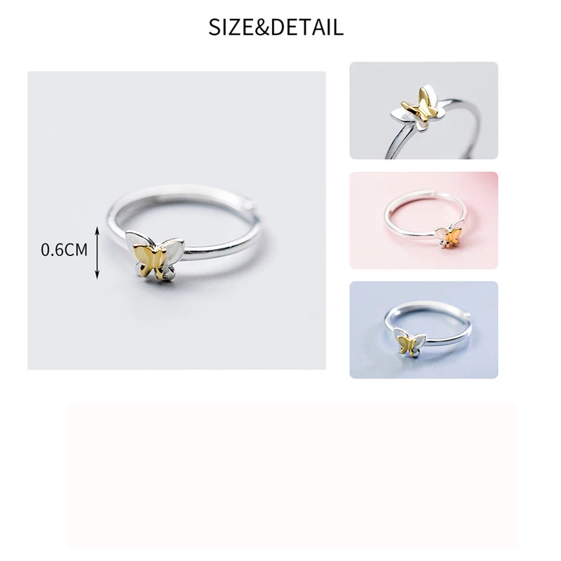 

The New Adjustable Real 925 Sterling Silver Ring Cute Colorful Butterfly Romantic Women Fine Jewelry For Girls Kids Lady Gift