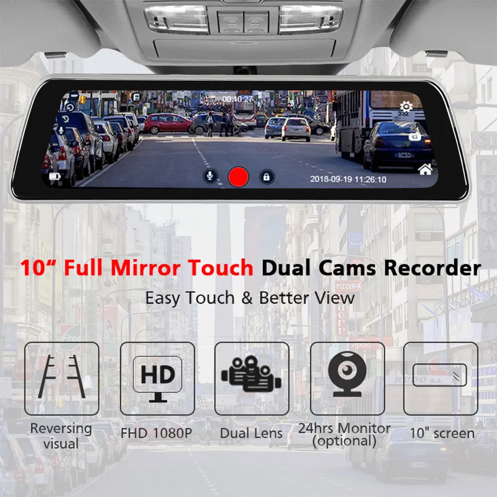 Зеркало заднего вида ANSTAR 10 дюймов Android HD 1080 P с функцией ночного видения|dashcam dvr|wifi