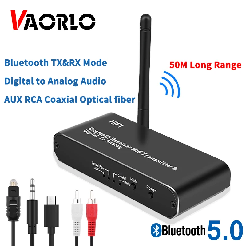 VAORLO DAC Digital to Analog Audio Converter 3.5MM AUX Coaxial Optical fiber Bluetooth 5.0 Audio Receiver Transmitter For TV PC