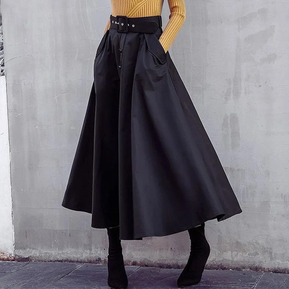 

Осень-зима 2021, юбка-зонтик средней длины с высокой талией в западном стиле, Модный высококачественный дизайн, чувственная чистая черная эле...