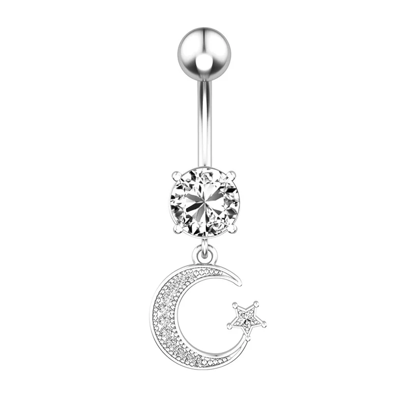 

1Pc Star Moon Pendent Dangling Belly Button Rings Sexy Piercing Crystal Surgical Steel Body Jewelry Barbell Women Accessories