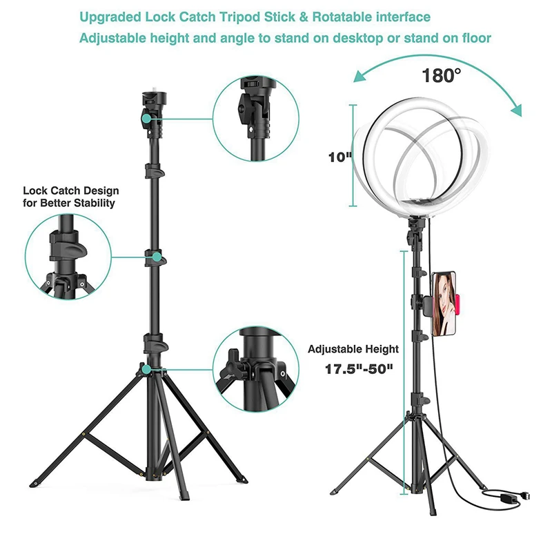 Selfie Ring Light Dimmable LED Video USB Lamp with Retractable Tripod for Makeup Live Studio | Электроника