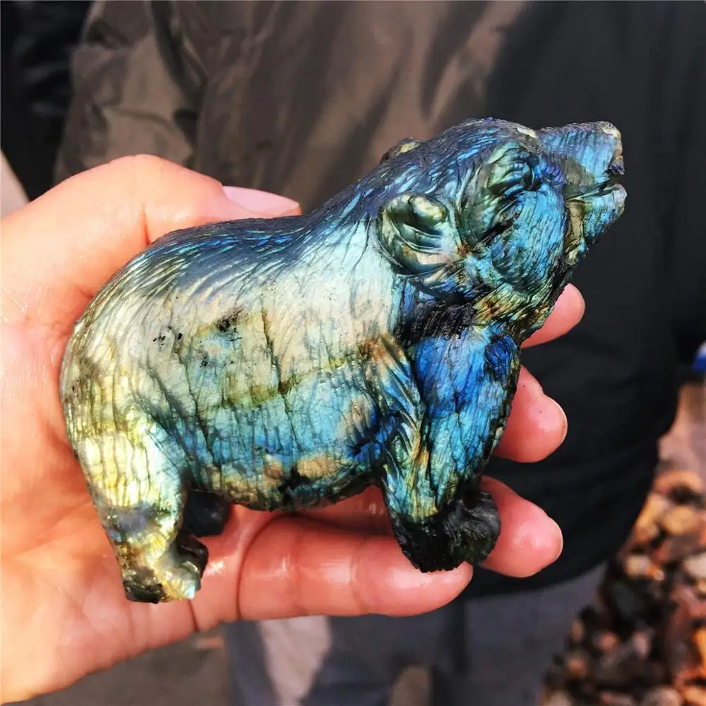 1pcs AAAA Natural labrador stone hand carved animal polar bear crystal statue decorated Christmas gift Eve | Дом и сад
