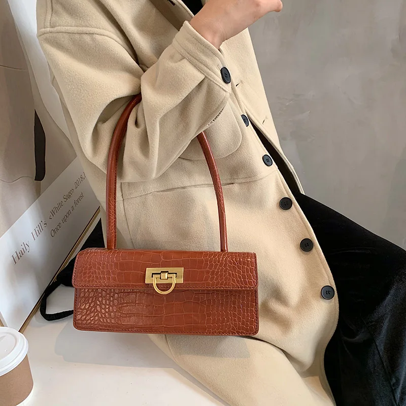 

Brown women Alligator leather bag Baguette bags for women bag 2020 Minaudiere purses and handbag luxury brand sac femme bolsa