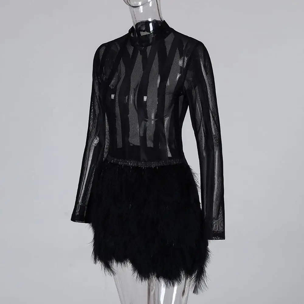 Женское платье для ночного клуба Сетчатое из чистого плюша на молнии женское с