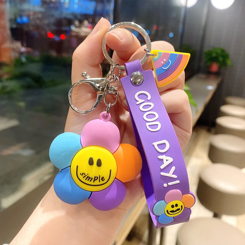 

Cartoon Smiling Face Flowers Keychain Cute Plant Personality Creative Plush Keyring Couples Children Gift Bag Car Key Pendant