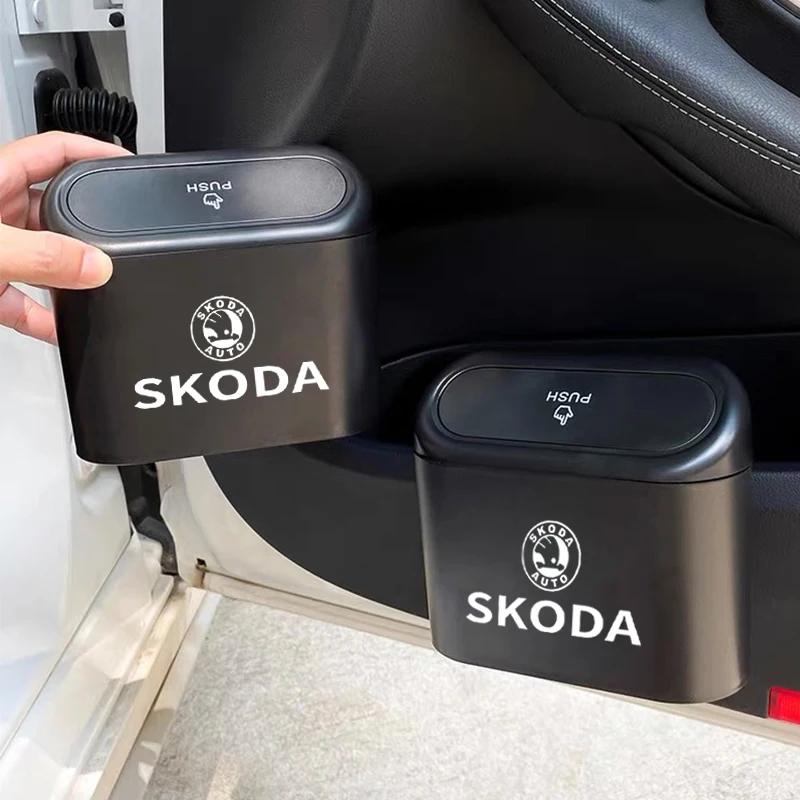 

1pcs Car Trash Bin Hanging Vehicle Garbage Dust Case Storage Box For Skoda Octavia Rapid Kodiaq Karoq Superb Fabia Kamiq VisionS