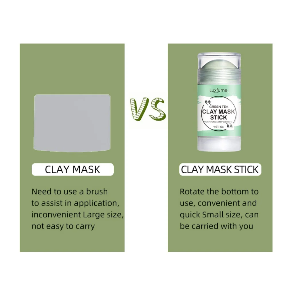 

Green Tea Purifying Clay Facial Masks Stick for Blackheads Face Moisturizing Oil Control Mud Masks Deep Clean Pore Face Masks