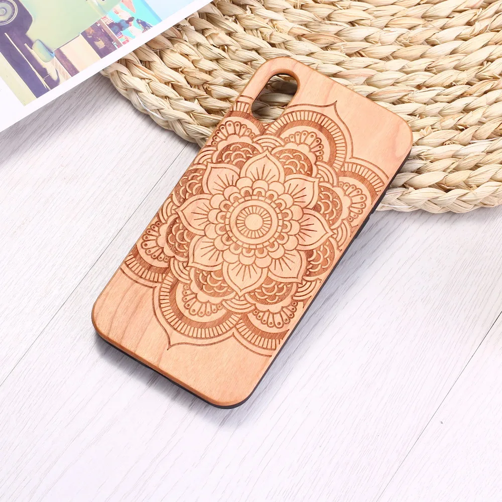 

Tribal Indian Mandala Engraved Wood Phone Case Coque Funda For iPhone 12 Mini 6 6S 6Plus 7 7Plus 8 8Plus XR X XS Max 11 Pro Max
