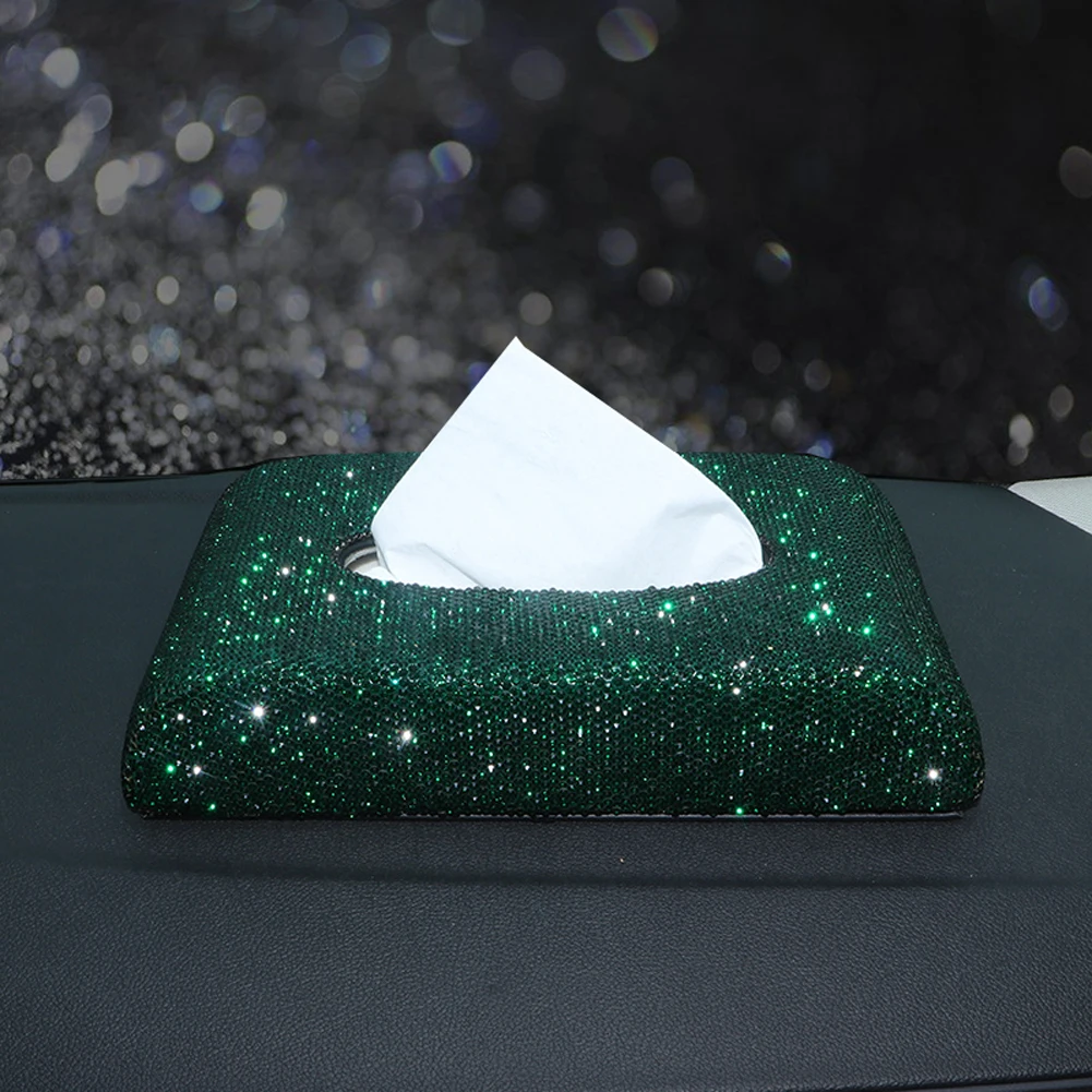 Зеленый контейнер для салфеток с блестящими бриллиантами модный автомобильный