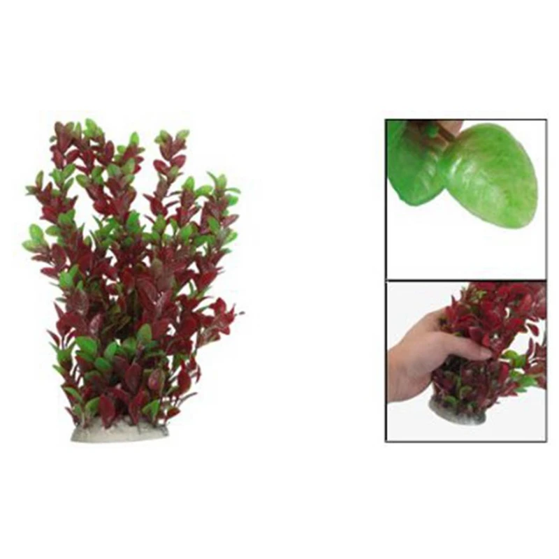Пластиковые листья для украшения аквариума 2 шт. 40 см зеленые и фуксия|Декорации| |