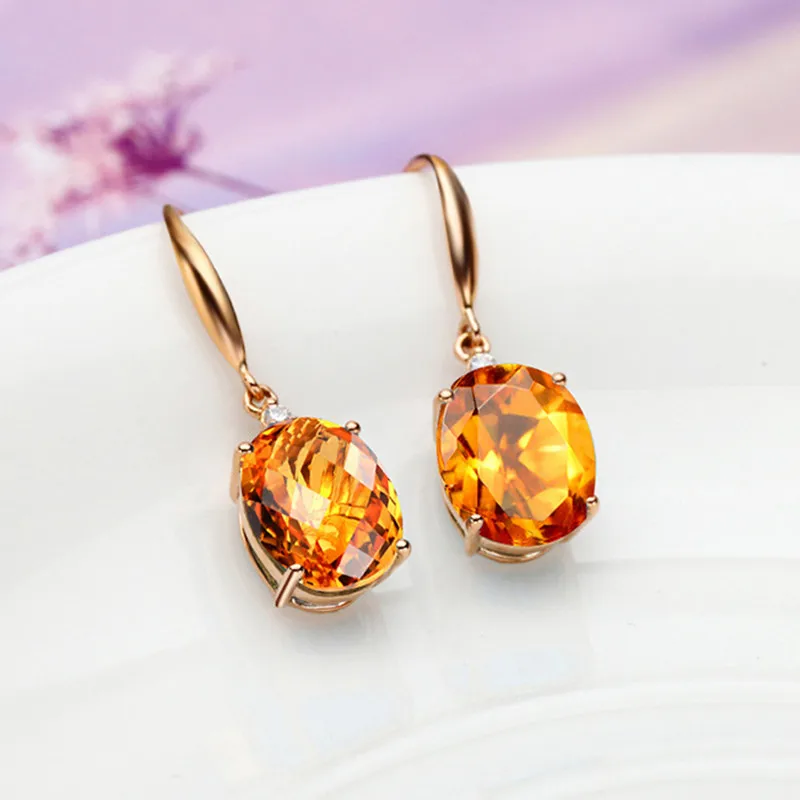 Wedding Natural Citrine Drop Earrings for Women 14K Yellow Gold Timeless Design Delicate Female Luxury Earrings Fine Jewelry
