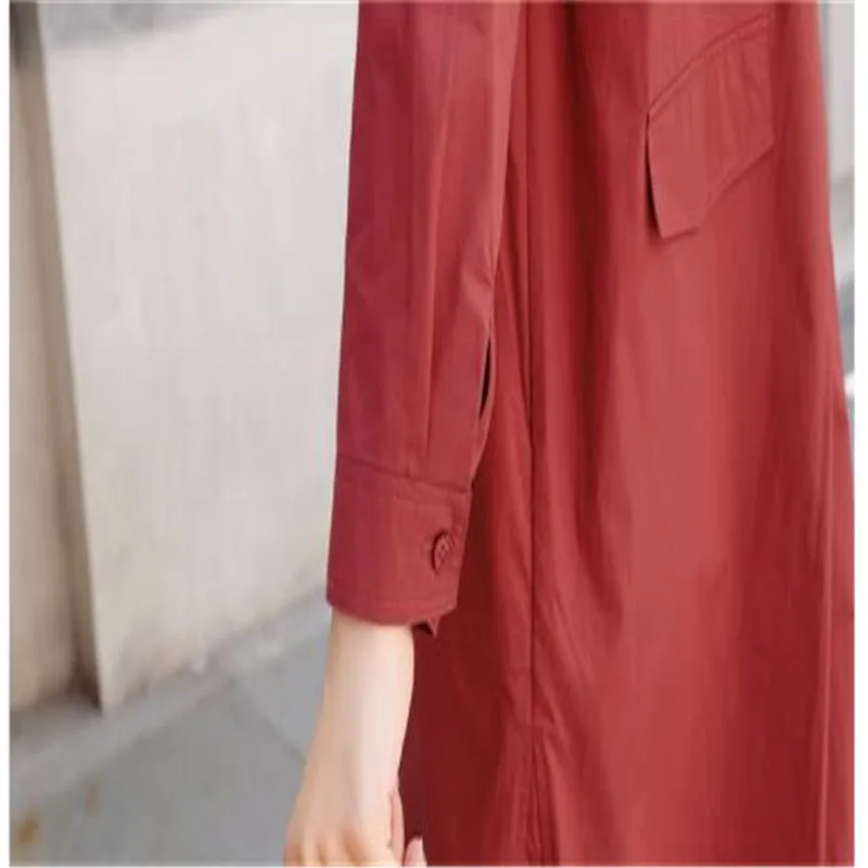 

Long Spring Women Trench Coat2020Medium-Long Coat Female Plus Size 3xl Button Turn-Down Collar Solid Color Casual Overcoat H404