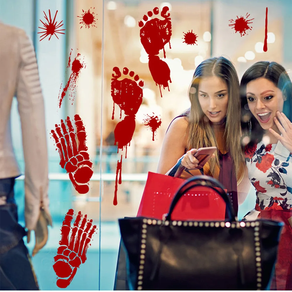 

Halloween Horror Party Atmosphere Sticker Blood Palm Sticker Hotel Shopping Mall Window Decoration Window Sticker Wall Sticker