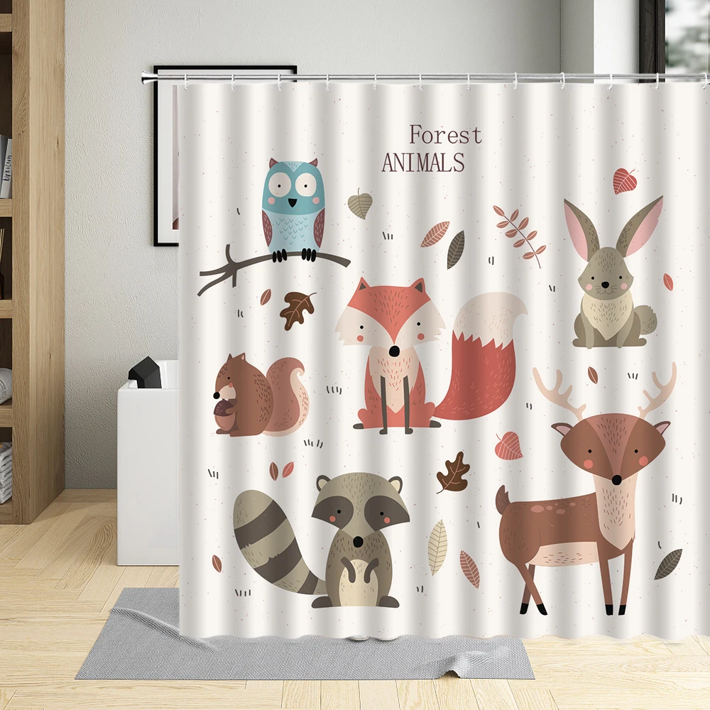 

Шторы для душа с мультяшным рисунком, водонепроницаемые тканевые занавески для ванной комнаты с изображением животных и современных сцен ж...