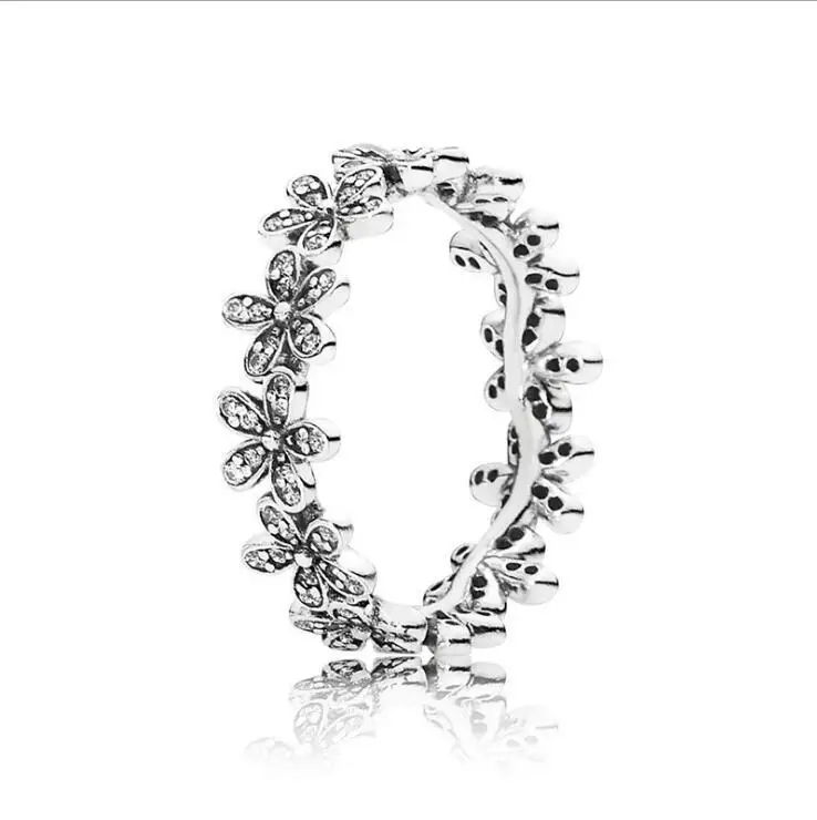 

pandora sterling silver ring S925 silver dazzling golden daisy group ring temperament shiny joint ring fashion index finger ring