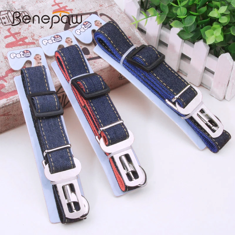 

Benepaw Denim Adjustable Dog Car Seat Belt Durable Comfortable Pet Safety Belt For Small Medium Large Dogs Fit All Cars