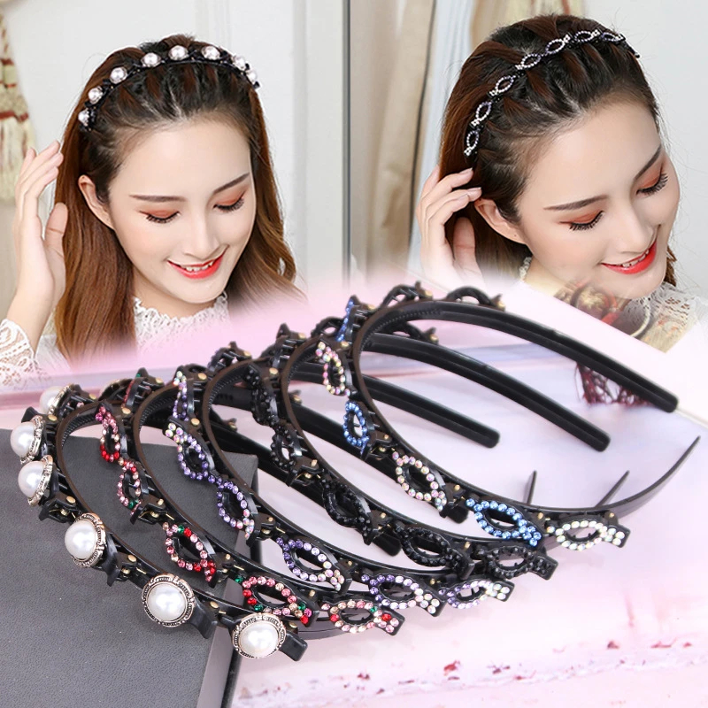 

New Non-Slip Alice headband Rhinestone Hairband Women Hair Bands Hoop Claws Clips Double Bangs Hairstyle Hairpin Hair Accessorie