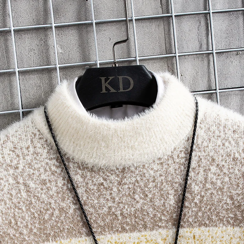 Top Quality Cashmere New Sweater Men pullover Fashion Striped Winter Male Jumpers Half Turtleneck Thick Warm Mens Sweaters Tops