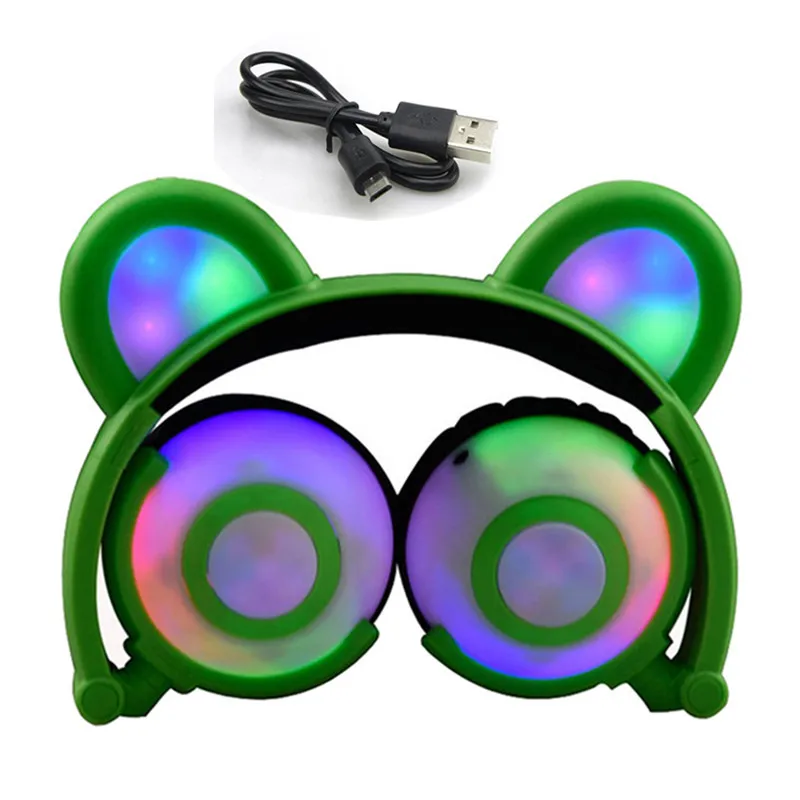 BR02-Green LIMSON Проводная складная детская гарнитура, стереонаушники, светодиодный, мигающий, разъем 3,5 мм, детские наушники в виде животного медведя - Цвет: BR02-Green
