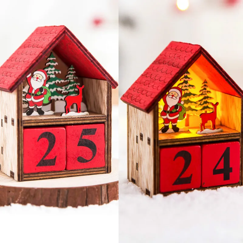 Новый светящийся Рождественский деревянный календарь настольный декор форма