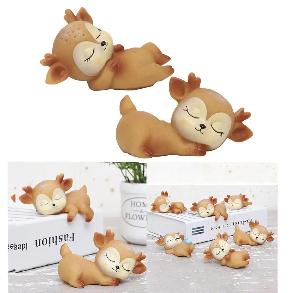 

2 Piece Cute Resin Miniature Fawn Baby Deer Sleeping Figurines Ornaments