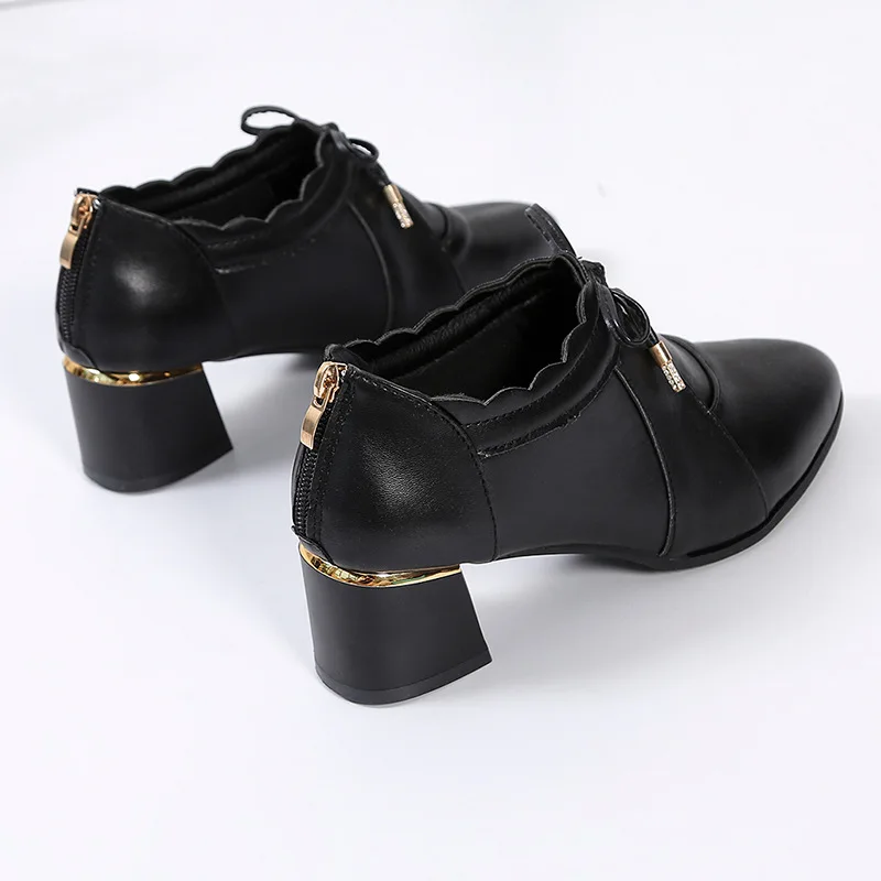 2021 Ladies High Heels Leather Shoes Mesh Sexy Pointed Black Fashion Women's Shoes Mid-heel Ladies Single Shoes With Heel