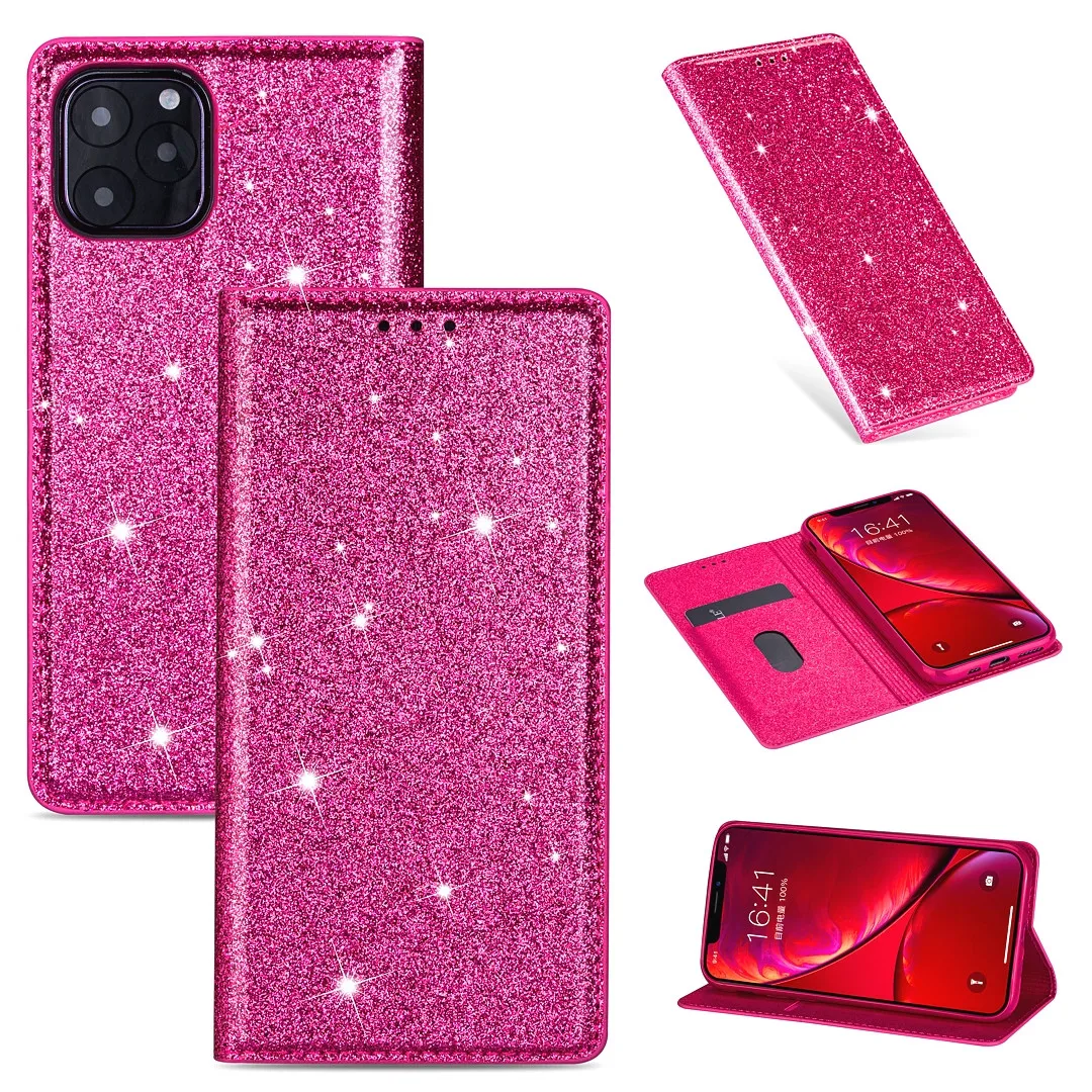 Блестящий кожаный магнитный флип-чехол для IPhone X Xr Xs 11 pro Max Bling кошелек держатель для карт Обложка для книги для IPhone 8 7 6 6s Plus - Цвет: Rose Red CSJ