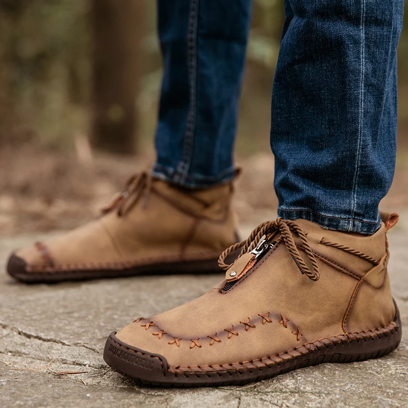 Мужские кожаные ботинки ручной работы, серые удобные ботильоны на шнуровке, теплая Уличная обувь в стиле ретро, размеры 39-48, для зимы, 2019 от AliExpress WW
