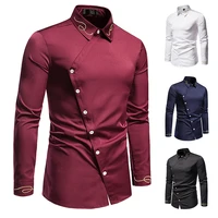 new european mens shirt trend embroidery asymmetric long sleeve shirt mens shirt