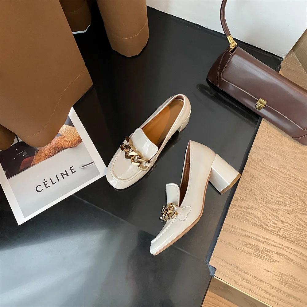 Туфли Kanseet женские на высоком каблуке лакированная кожа круглый носок украшение