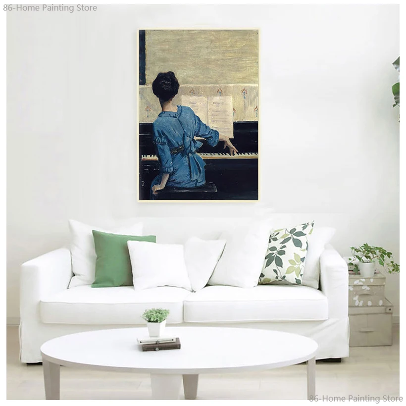 

Wall Art Prints Vintage Play Piano Girls Poster Figure Canvas Painting Pop Posters Gallery Pictures for Bedroom Home Decoration