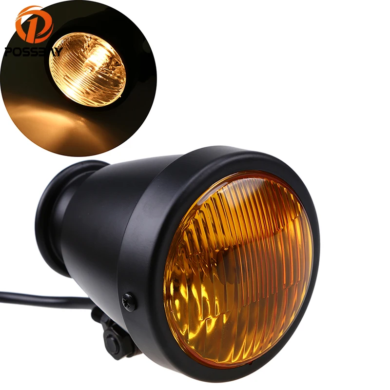 

Автомобильные передние фары POSSBAY в алюминиевом корпусе для мотоцикла, универсальные желтые/белые линзы для Kawasaki Suzuki