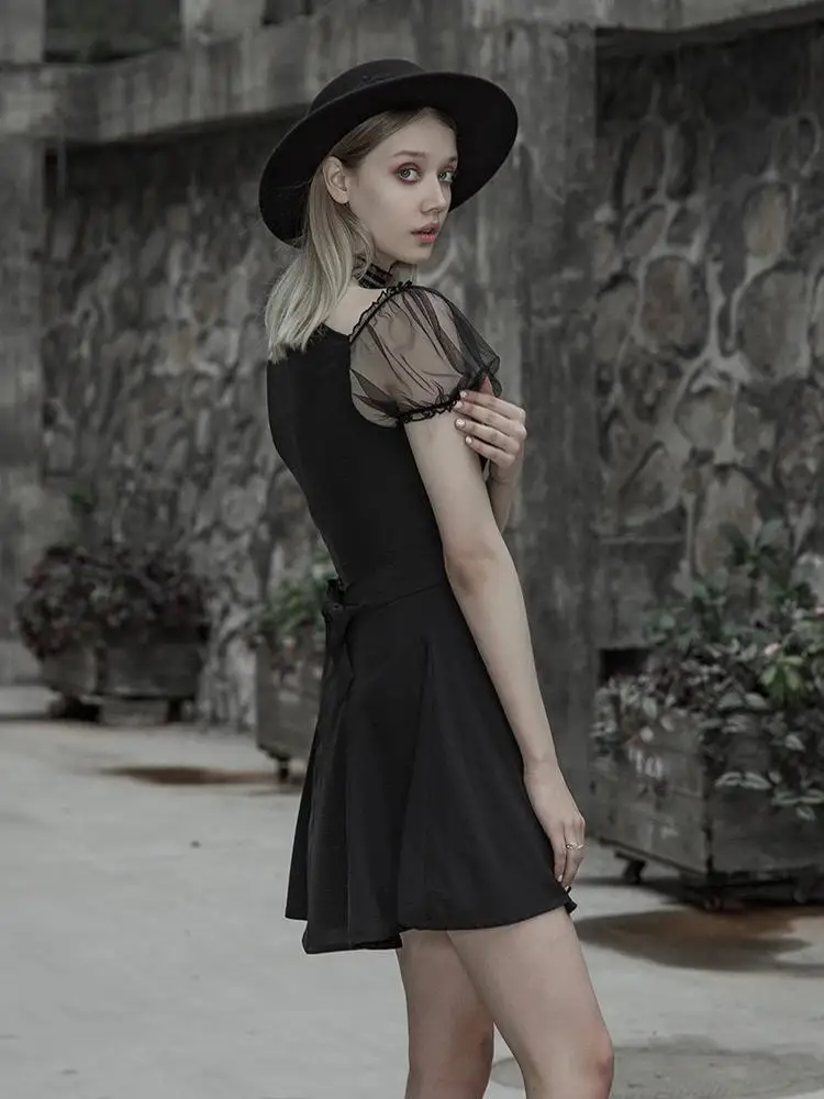 Женское мини-платье с квадратным вырезом и кружевным чокером PQ525 в стиле панк