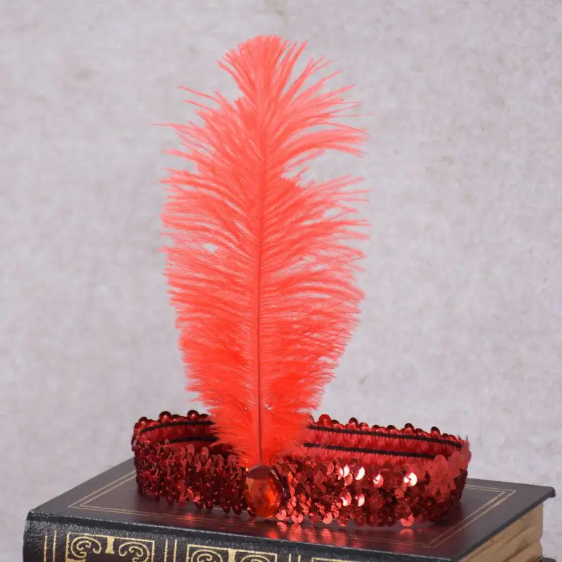 Повязка на голову с блестками Эластичный костюм перьями Один размер Подходит для