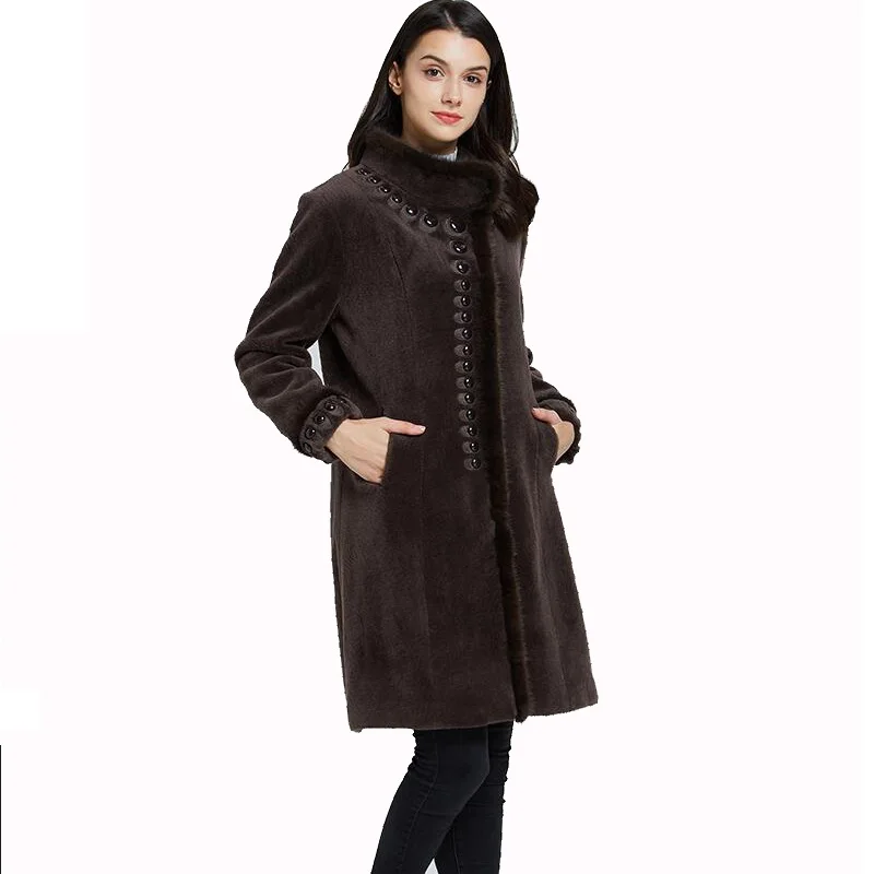 

winter coat women real sheep fur large overcoat fashion mink fur collar long real fur coats sheep shearing fur jacket