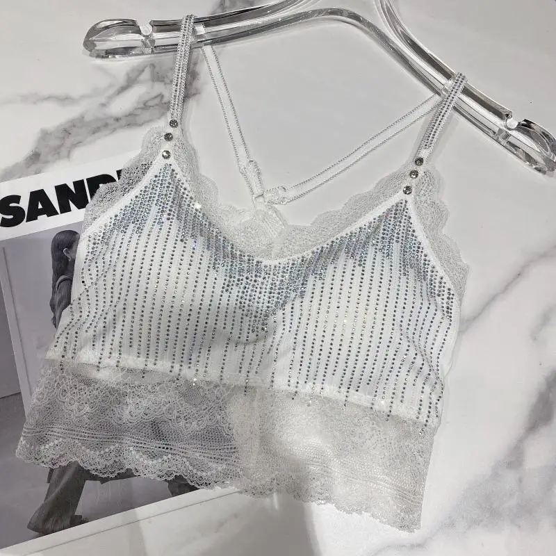 

2021 Spring Summer New Sexy Women Camis Lace Waterfall Diamond Bra