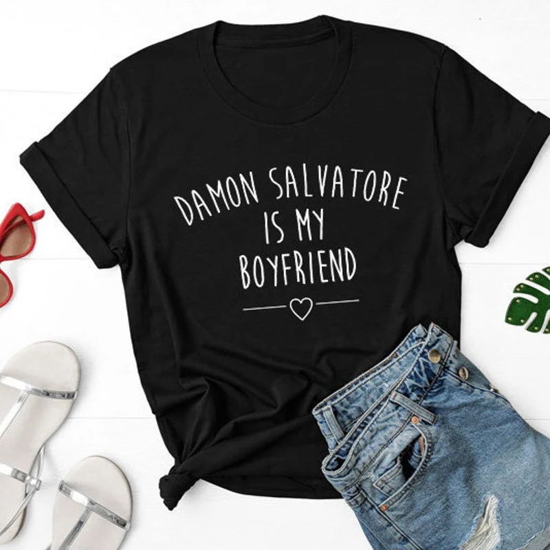 Футболка с дневниками вампира Деймон Сальваторе-мой парень |