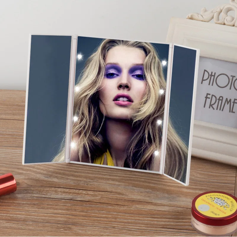 white planar mirror Светодиодный сенсорный экран косметическое зеркало дамское домашнее настольное трехстороннее складное зеркало с ночным светильник косметическое зеркало высокого разрешения - Цвет: white planar mirror