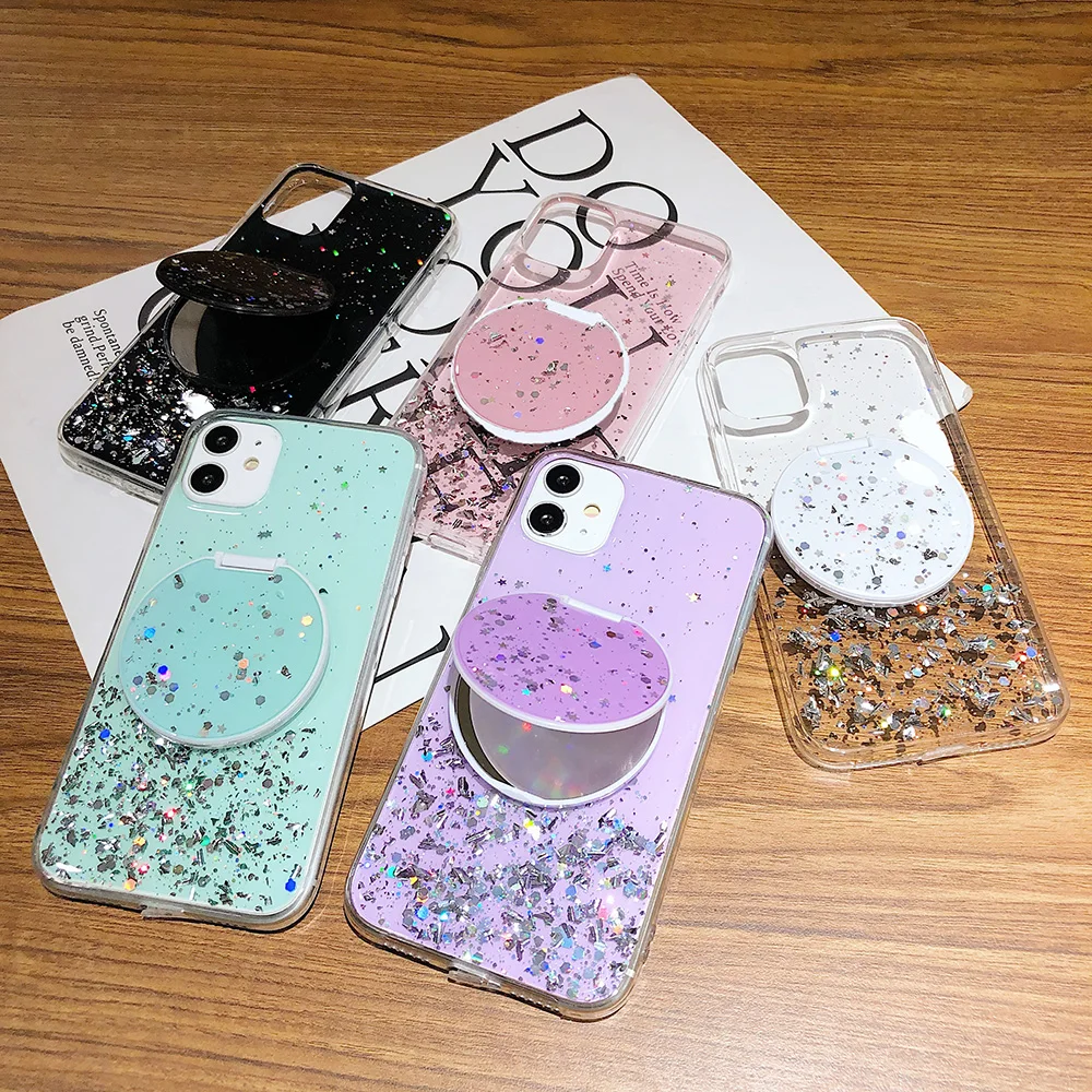 

Heart Mirror Sequins Glitter Phone Case For iPhone 12 Mini 12 11 Pro Max XR X XS Max 7 8 6S Plus Soft Epoxy Back Cover