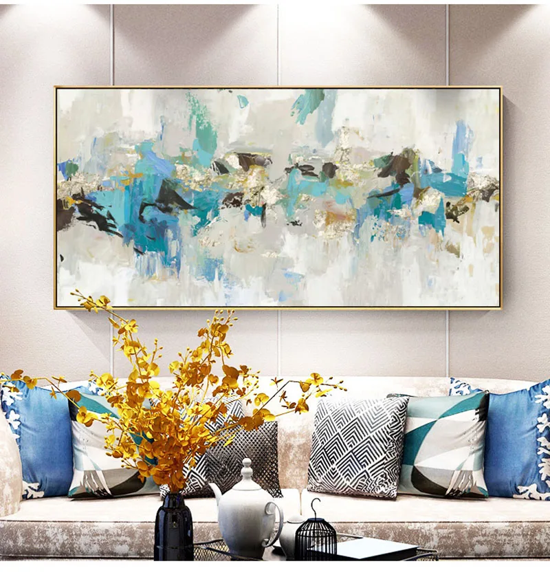 

Blue Modern Abstract colourful horizontal Wall Art Picture Canvas for porch Living room corridor hanging painting Decoration