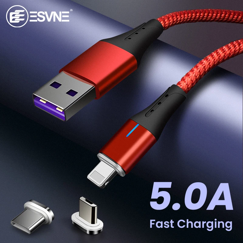 ESVNE 5A Магнитный usb кабель для зарядки iphone samsung huawei 1 м зарядный Micro Usb кабеля Xiaomi type