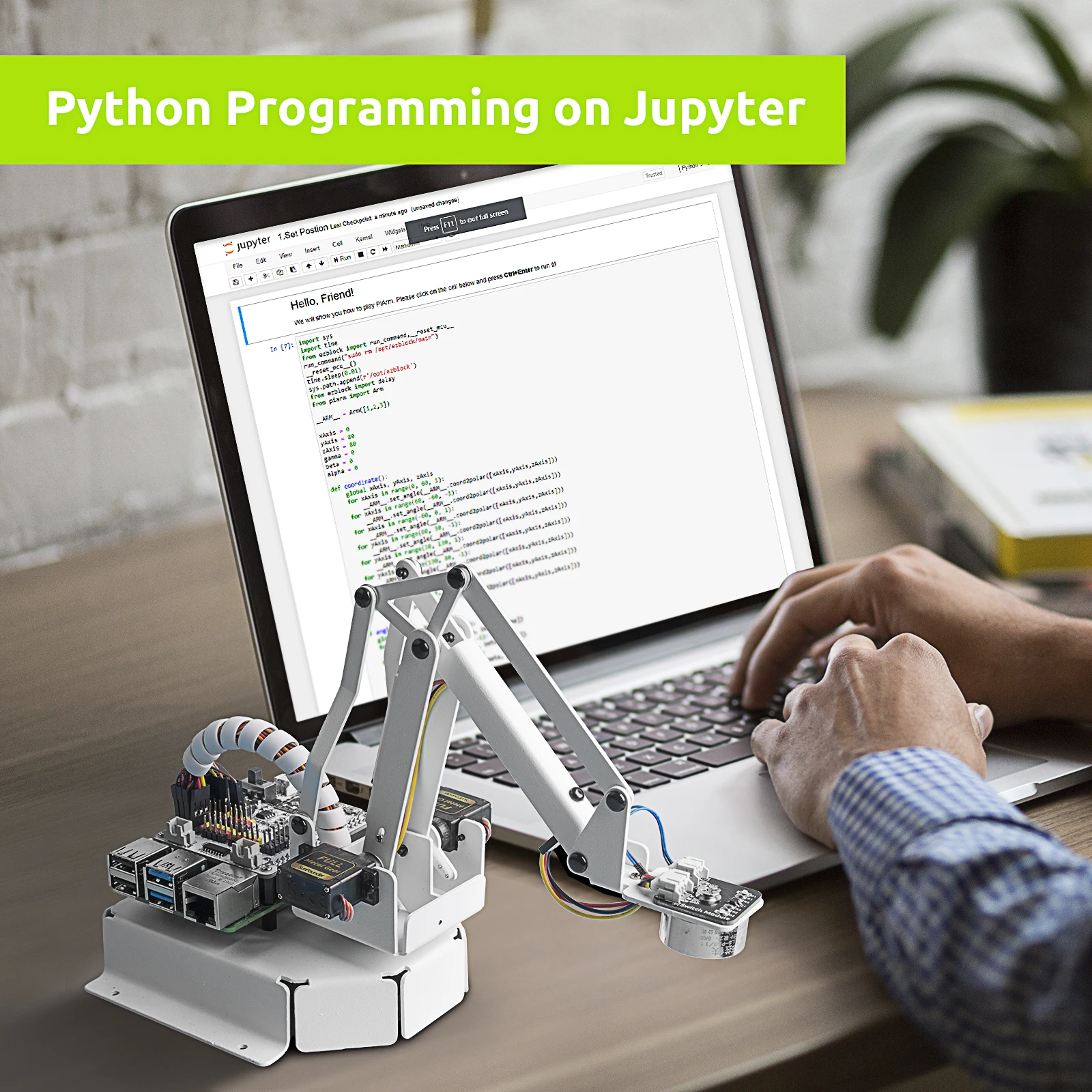 SunFounder 3 + 1 DOF Robot Arm Kit с ковшом для лопаты подвесными зажимами Электромагнитом