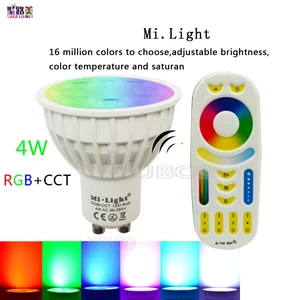 Mi Light AC85-265V 4W светодиодная лампочка с регулируемой яркостью MR16 GU10 RGB + CCT(2700-6500K), точечное освещение, внутреннее украшение + беспроводной Радиочастотный светодиодный пульт дистанционного управления 2,4G