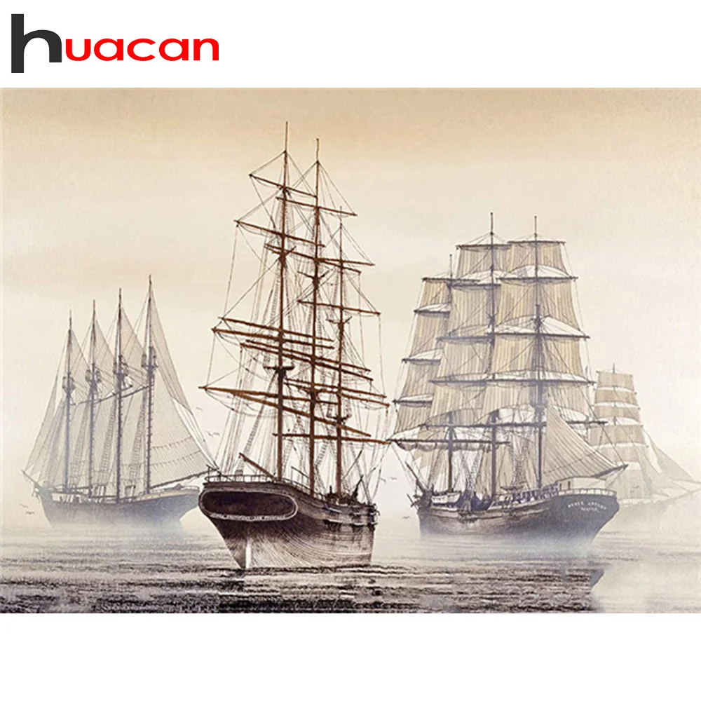 

Huacan Full Square Diamond Painting Kit Ferry River 5D DIY Diamond Embroidery Mosaic Landscape Rhinestone Pictures
