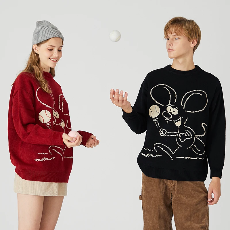 Мультяшный трикотаж с мышкой крутой теплый свитер мужской круглый вырез